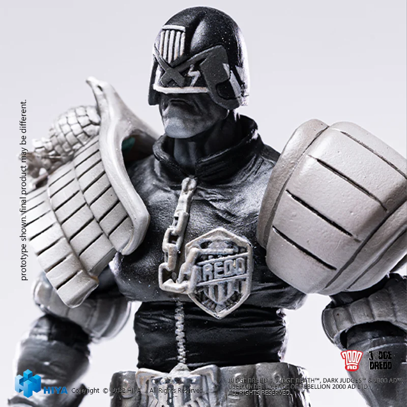 HIYA Exquisite Mini Series 1/18 Scale 4 Inch JUDGE DREDD Black and White Judge Dredd Action Figure - Image 10